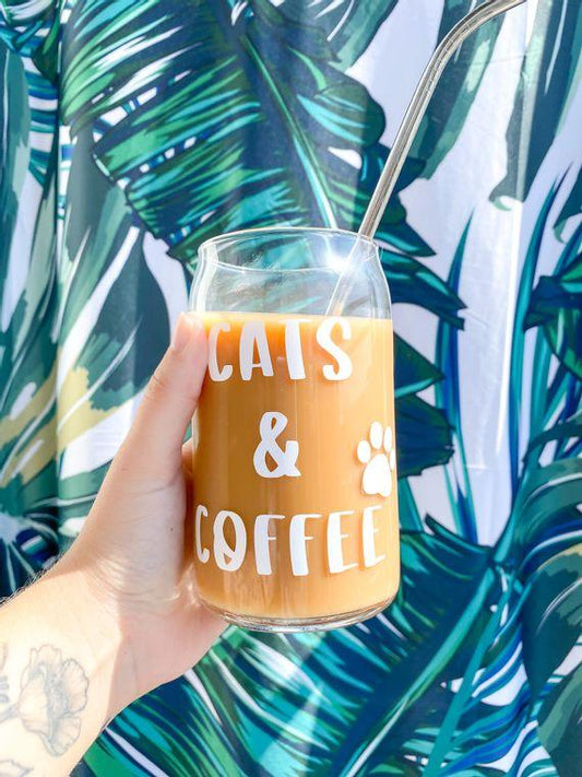 Cats & Coffee Can Glass Cup